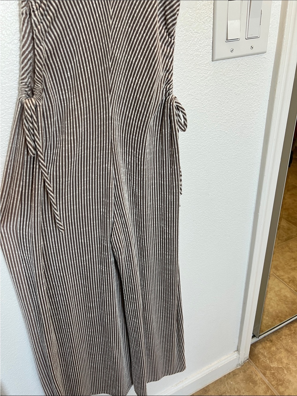 Striped Wide-Leg Jumpsuit in Brown and White